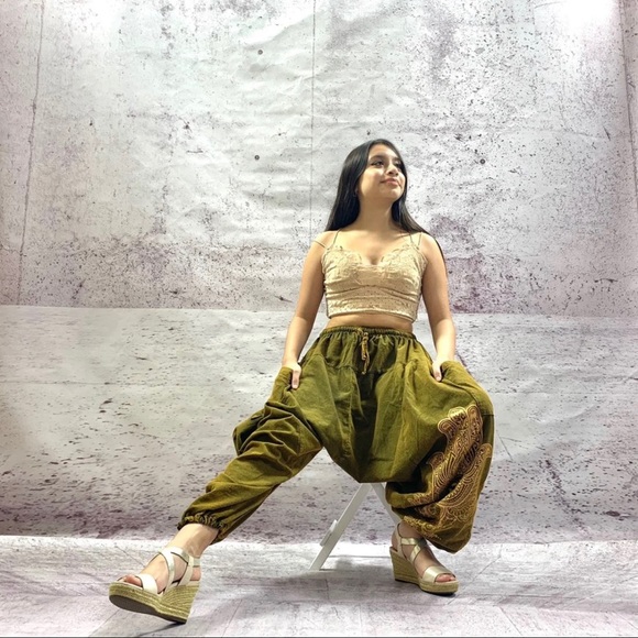 Handmade Stobewashed Ohm Prints Harem Styled Pants - Picture 7 of 7